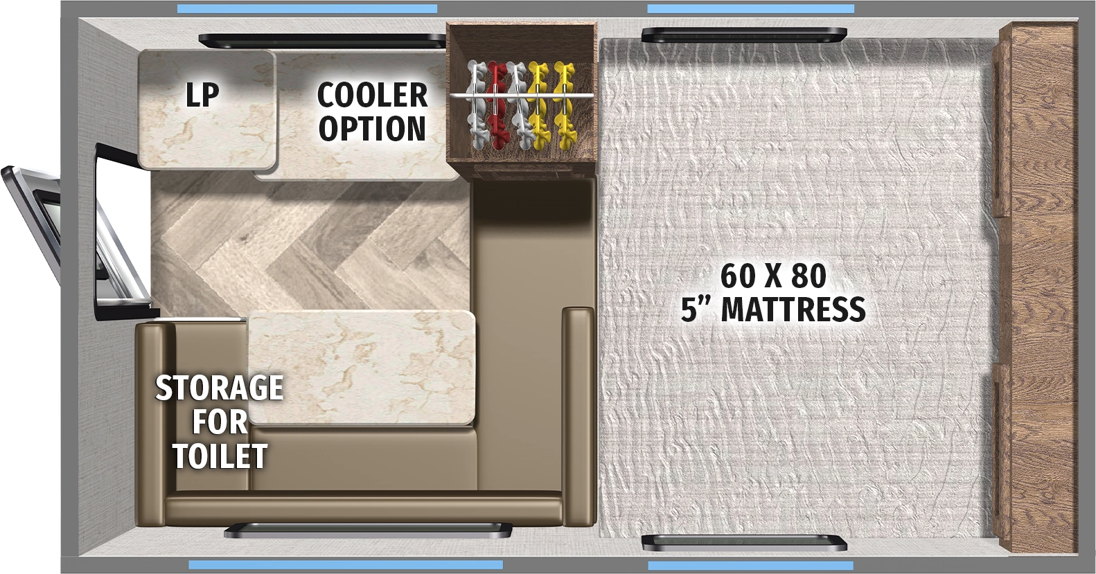 The Backpack Truck Camper B-780H floorplan features include: toilet.
